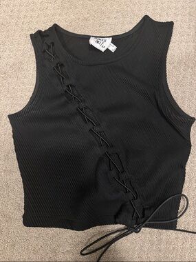 Princess Polly Black Ribbed Lace-Up Side Tank